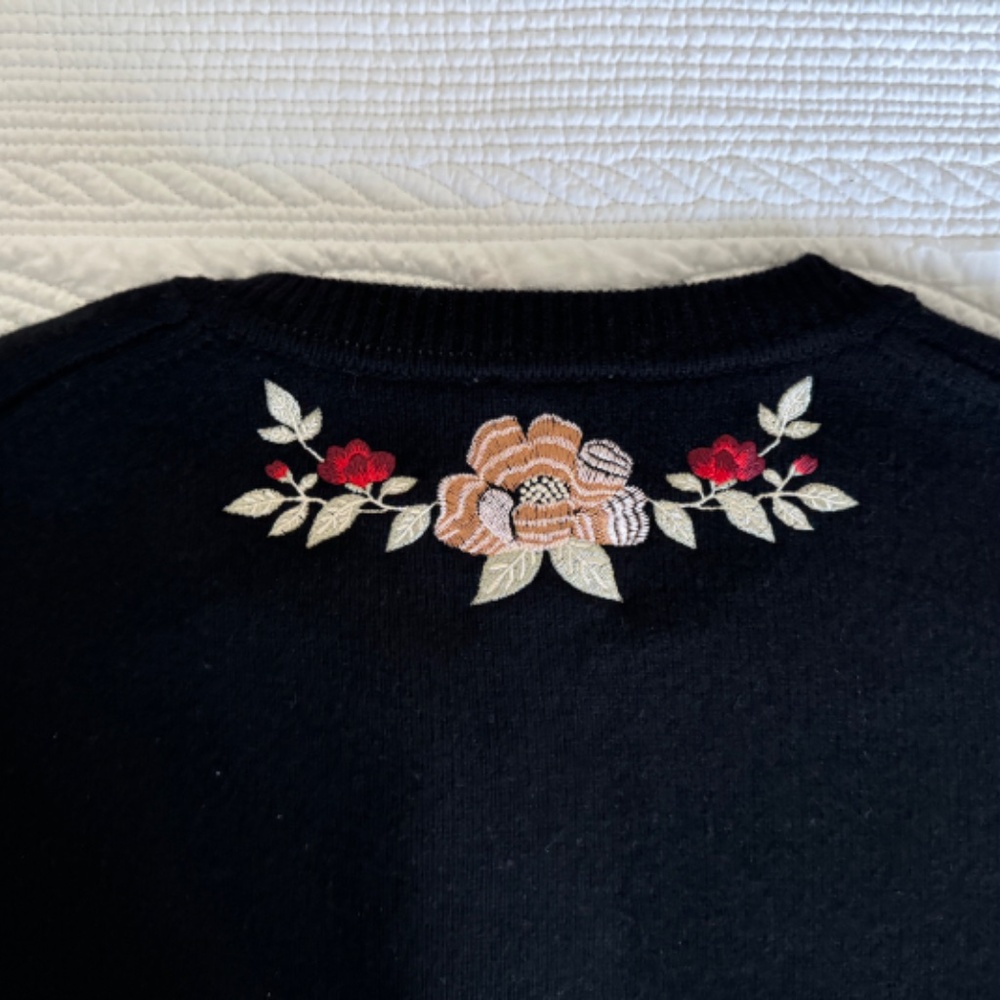 FARM Rio Black Flowers Embroidered Buttoned Knit Cardigan - Picture 7 of 13